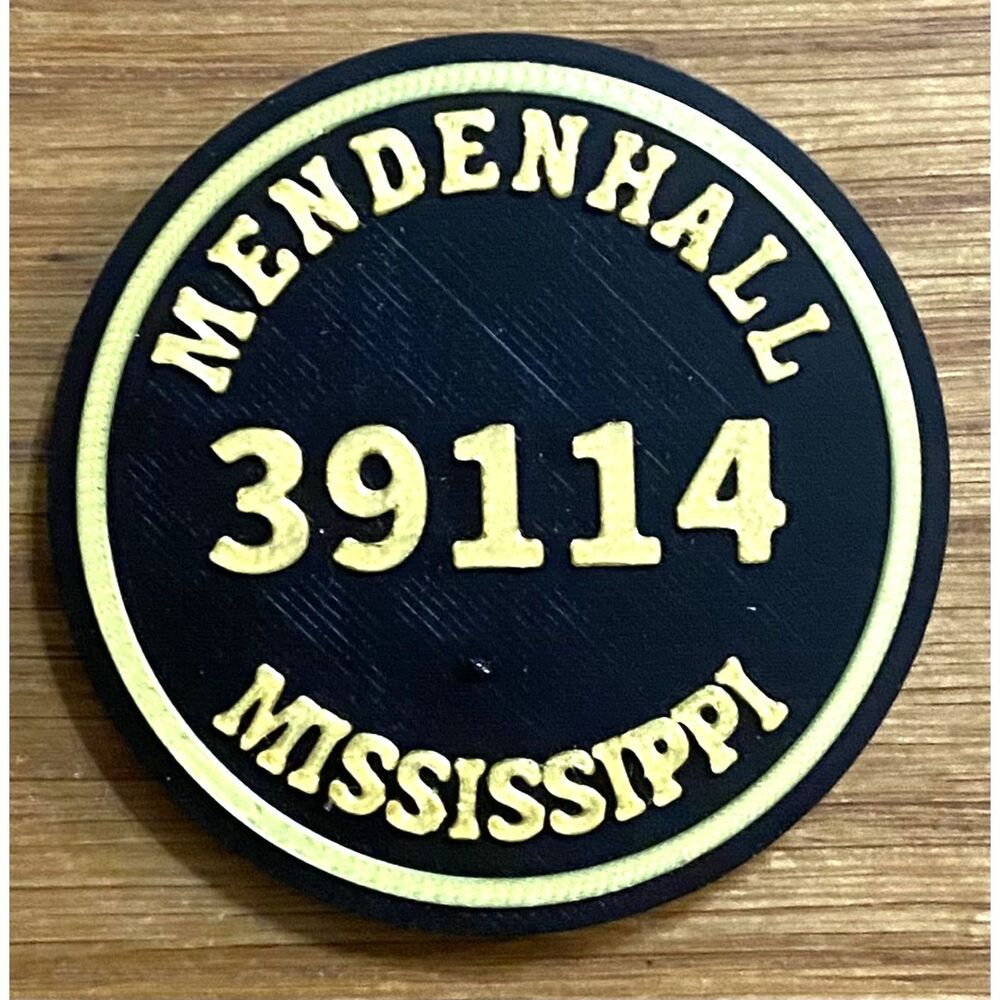 2-3/8" Zip Code Magnet - 39114 Mendenhall, MS - Gold over Black - M3009-5108
